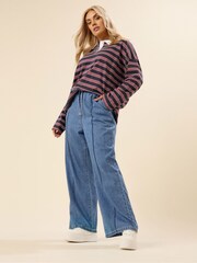 Yours Curve Blue Wide Fit Wide Leg Seam Front Jeans - Image 2 of 5