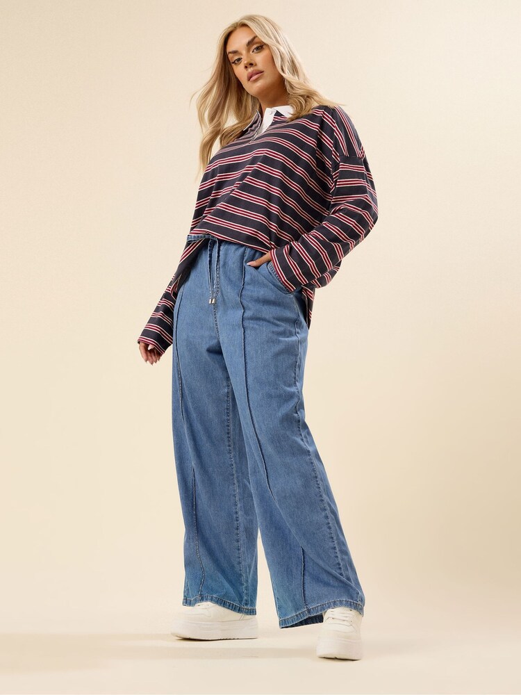 Yours Curve Blue Wide Fit Wide Leg Seam Front Jeans - Image 2 of 5