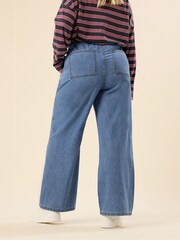 Yours Curve Blue Wide Fit Wide Leg Seam Front Jeans - Image 3 of 5