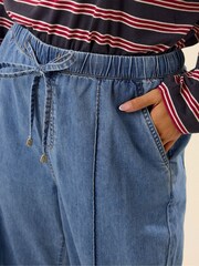 Yours Curve Blue Wide Fit Wide Leg Seam Front Jeans - Image 4 of 5
