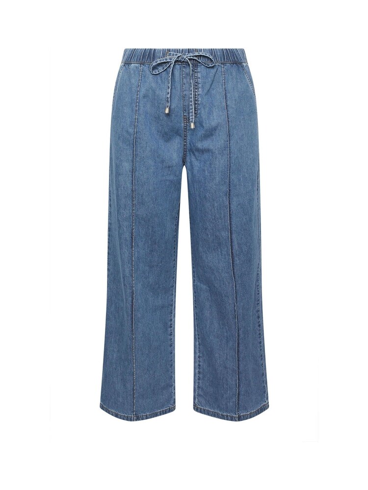 Yours Curve Blue Wide Fit Wide Leg Seam Front Jeans - Image 5 of 5