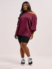 Yours Curve Red Slash Neck Heavy Weight T-Shirt - Image 2 of 5