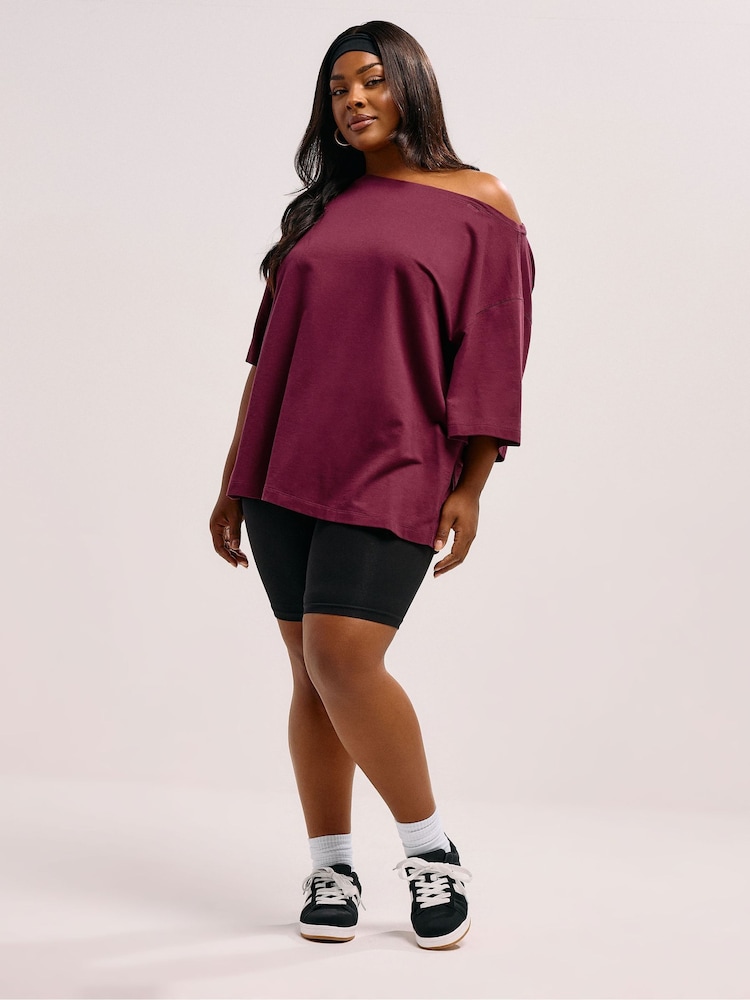 Yours Curve Red Slash Neck Heavy Weight T-Shirt - Image 2 of 5