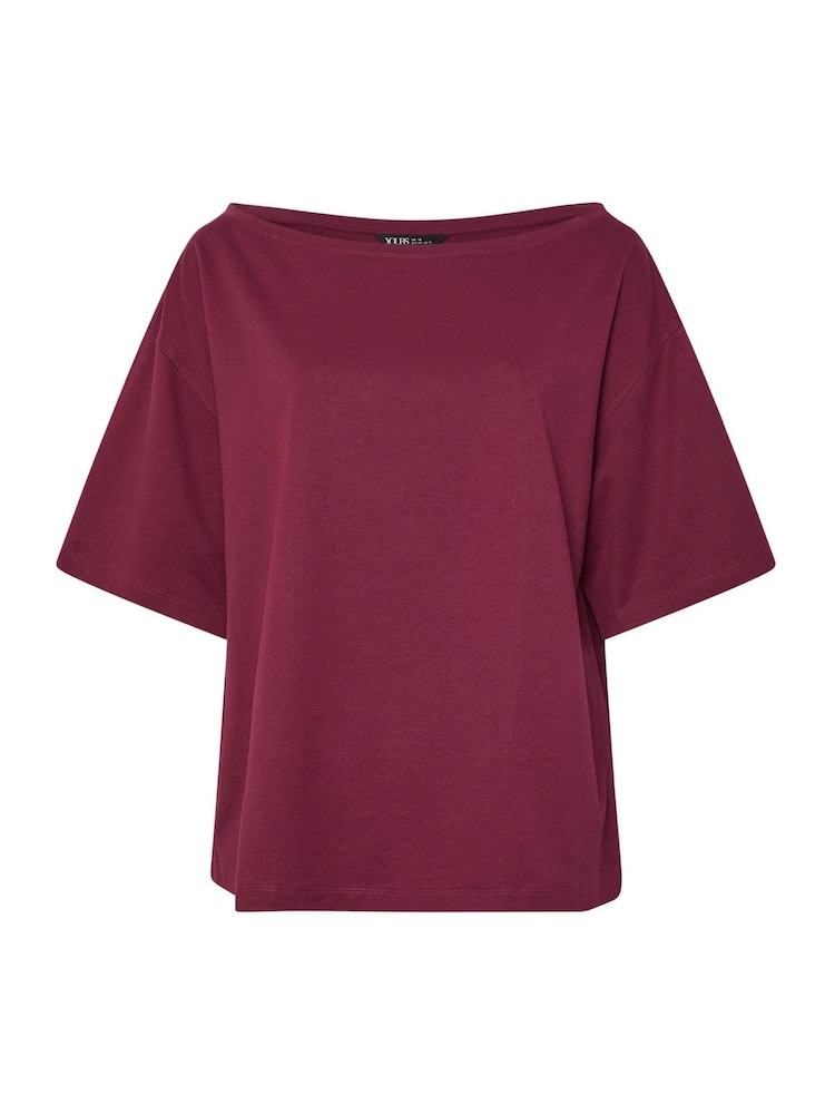 Yours Curve Red Slash Neck Heavy Weight T-Shirt - Image 5 of 5
