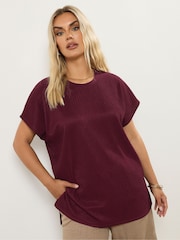 Yours Curve Red Textured Grown On Sleeve T-Shirt - Image 1 of 4