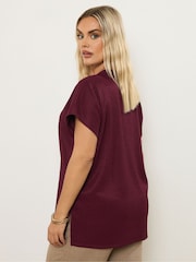 Yours Curve Red Textured Grown On Sleeve T-Shirt - Image 2 of 4