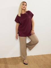 Yours Curve Red Textured Grown On Sleeve T-Shirt - Image 3 of 4