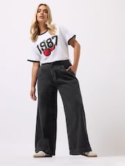 Yours Curve Black Wide Fit Wide Leg Formal Jeans - Image 3 of 5