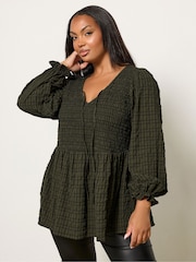 Yours Curve Textured Check Peplum Top - صورة 1 من 5