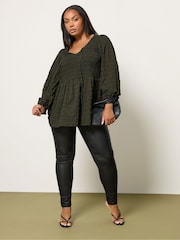 Yours Curve Textured Check Peplum Top - صورة 2 من 5