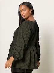 Yours Curve Textured Check Peplum Top - صورة 3 من 5