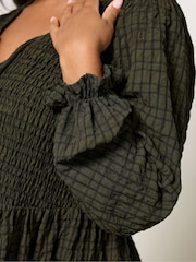 Yours Curve Textured Check Peplum Top - صورة 4 من 5