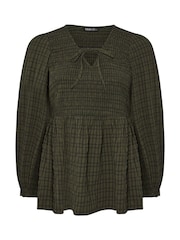 Yours Curve Textured Check Peplum Top - صورة 5 من 5