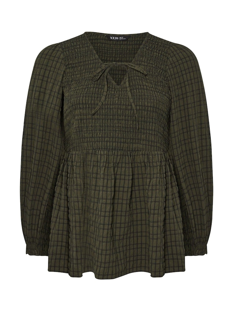 Yours Curve Textured Check Peplum Top - صورة 5 من 5