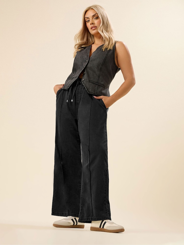 Yours Curve Black Wide Fit Wide Leg Seam Front Jeans - Image 2 of 5