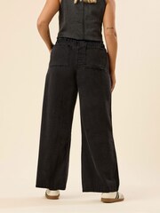 Yours Curve Black Wide Fit Wide Leg Seam Front Jeans - Image 3 of 5