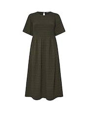 Yours Curve Green Textured Shirred Check Dress - Image 5 of 5
