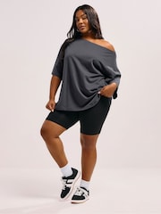 Yours Curve Grey Slash Neck Heavy Weight T-Shirt - Image 2 of 5
