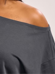 Yours Curve Grey Slash Neck Heavy Weight T-Shirt - Image 4 of 5
