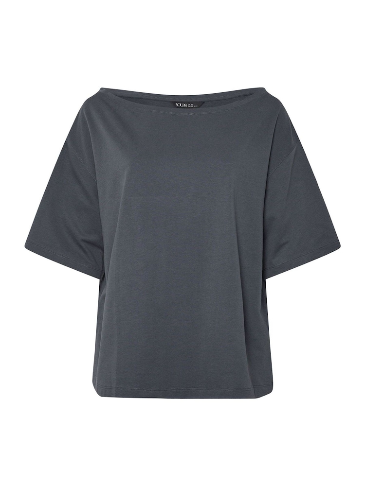 Yours Curve Grey Slash Neck Heavy Weight T-Shirt - Image 5 of 5