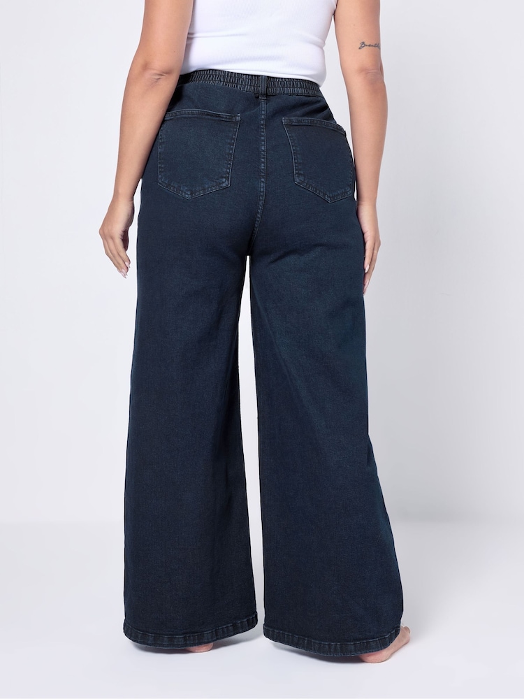 Yours Curve Blue Wide Fit Wide Leg Puddle Jeans - Image 2 of 5 Yours Curve Blue Wide Fit Wide Leg Puddle Jeans - Image 2 of 5