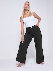 Yours Curve Black Wide Fit Wide Leg Puddle Jeans - Image 1 of 6