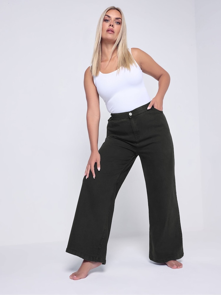 Yours Curve Black Wide Fit Wide Leg Puddle Jeans - Image 1 of 6 Yours Curve Black Wide Fit Wide Leg Puddle Jeans - Image 1 of 6