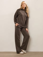 Long Tall Sally Brown Wide Fit Wide Leg Joggers - Image 1 of 4