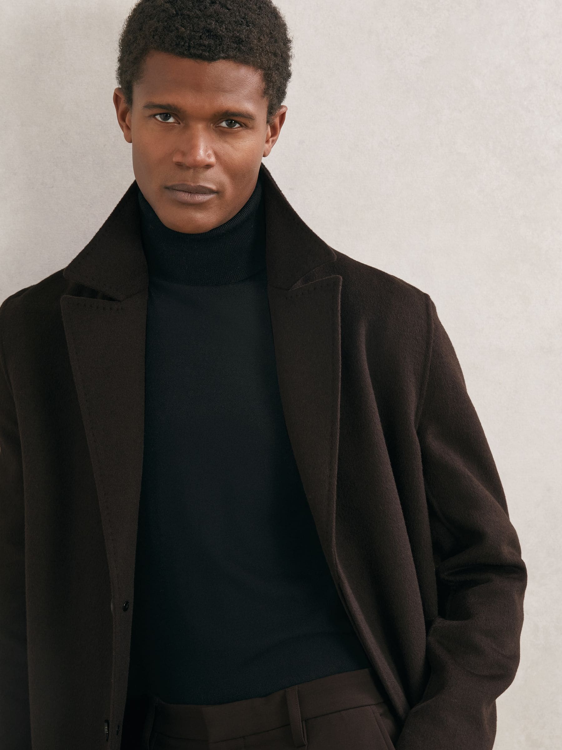 Buy Reiss Dark Brown Squire Wool-Blend Single-Breasted Overcoat