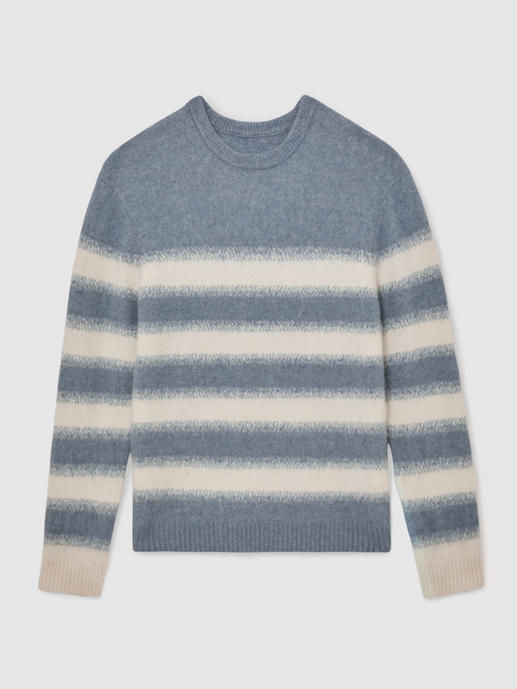 Reiss Soft Blue/White Piers Wool-Alpaca Blend Stripe Jumper - Image 2 of 6 Reiss Soft Blue/White Piers Wool-Alpaca Blend Stripe Jumper - Image 2 of 6