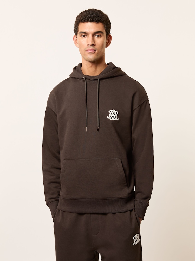 Reiss Brown Conlin Monogram Cotton Oversized Hoodie - Image 1 of 6