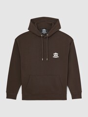 Reiss Brown Conlin Monogram Cotton Oversized Hoodie - Image 2 of 6