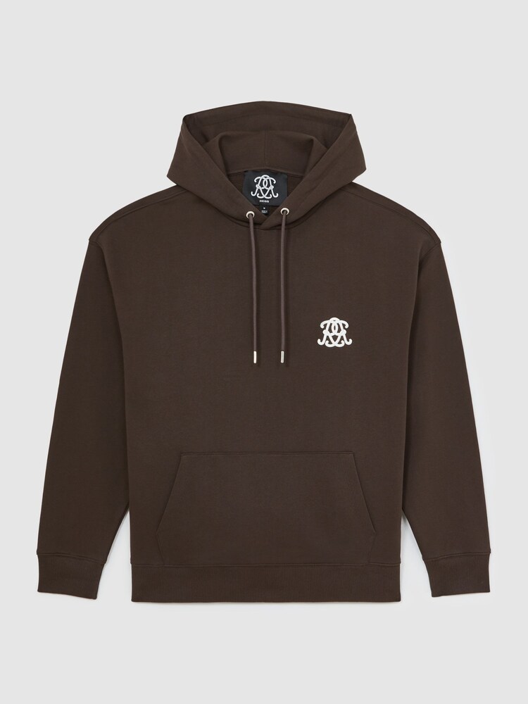Reiss Brown Conlin Monogram Cotton Oversized Hoodie - Image 2 of 6