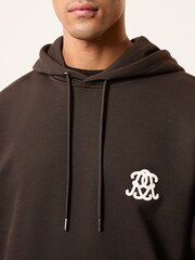 Reiss Brown Conlin Monogram Cotton Oversized Hoodie - Image 4 of 6