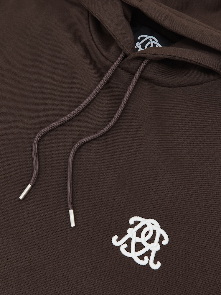 Reiss Brown Conlin Monogram Cotton Oversized Hoodie - Image 6 of 6