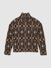 Reiss Tuft Geometric Fair Isle Zip-Through Jumper with Wool - Imagen 2 de 6