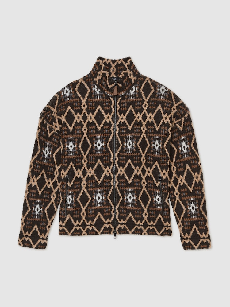 Reiss Tuft Geometric Fair Isle Zip-Through Jumper with Wool - Imagen 2 de 6
