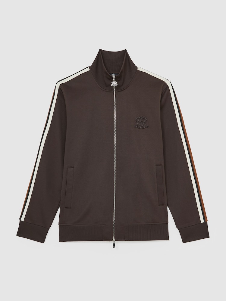 Reiss Brown Malloy Monogram Zip-Through Track Top - Image 2 of 7 Reiss Brown Malloy Monogram Zip-Through Track Top - Image 2 of 7