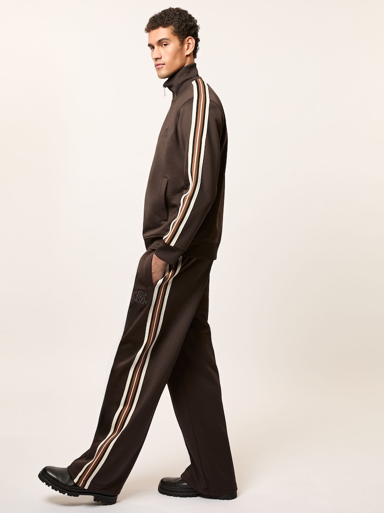 Reiss Brown Foster Monogram Cotton Wide-Leg Joggers - Image 1 of 6 Reiss Brown Foster Monogram Cotton Wide-Leg Joggers - Image 1 of 6