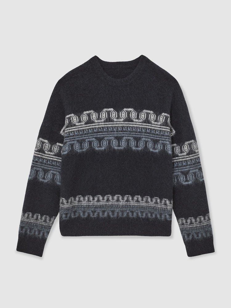 Reiss Navy Lennox Wool-Alpaca Blend Fair Isle Jumper - Image 2 of 6 Reiss Navy Lennox Wool-Alpaca Blend Fair Isle Jumper - Image 2 of 6