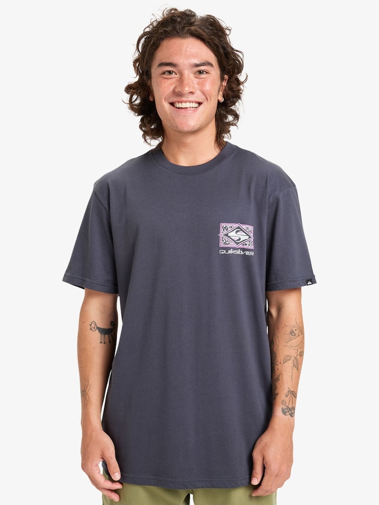 Quiksilver Blue Evo Youth Crisis Backprint Graphic Logo Short Sleeve T-Shirt - Image 1 of 8