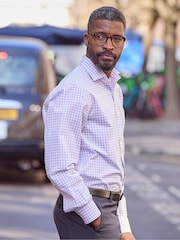 أرجواني - Savile Row Company Check Single Cuff Formal Shirt - صورة 1 من 5