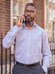 أرجواني - Savile Row Company Check Single Cuff Formal Shirt - صورة 2 من 5