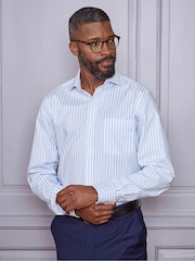Savile Row Company Blue Single Cuff Striped Classic Fit Cotton Poplin Formal Shirt - Image 2 of 6