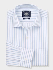 Savile Row Company Blue Single Cuff Striped Classic Fit Cotton Poplin Formal Shirt - Image 4 of 6