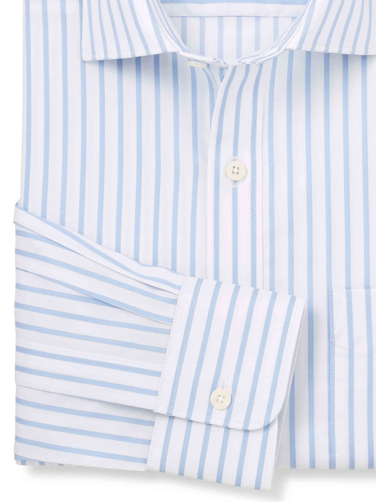 Savile Row Company Blue Single Cuff Striped Classic Fit Cotton Poplin Formal Shirt - Image 6 of 6