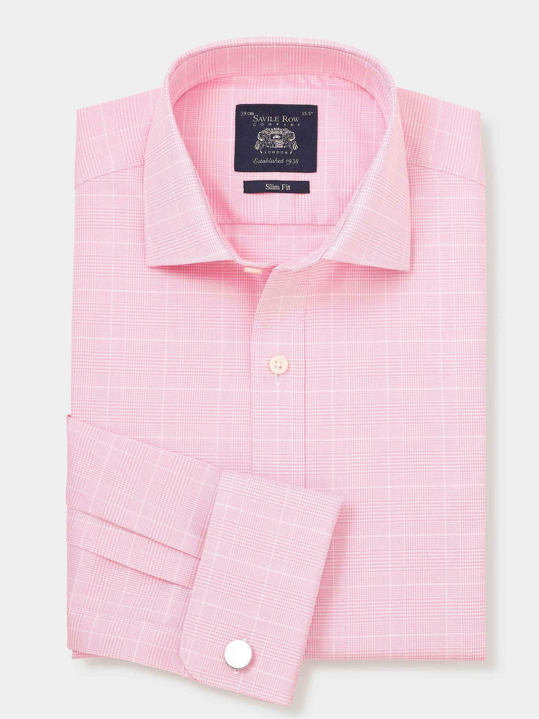 Buy Savile Row Company Pink Double Cuff Prince Of Wales Check Slim