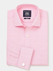 Savile Row Company Pink Double Cuff Prince of Wales Check Slim Fit Cotton Formal Shirt - Image 3 of 5