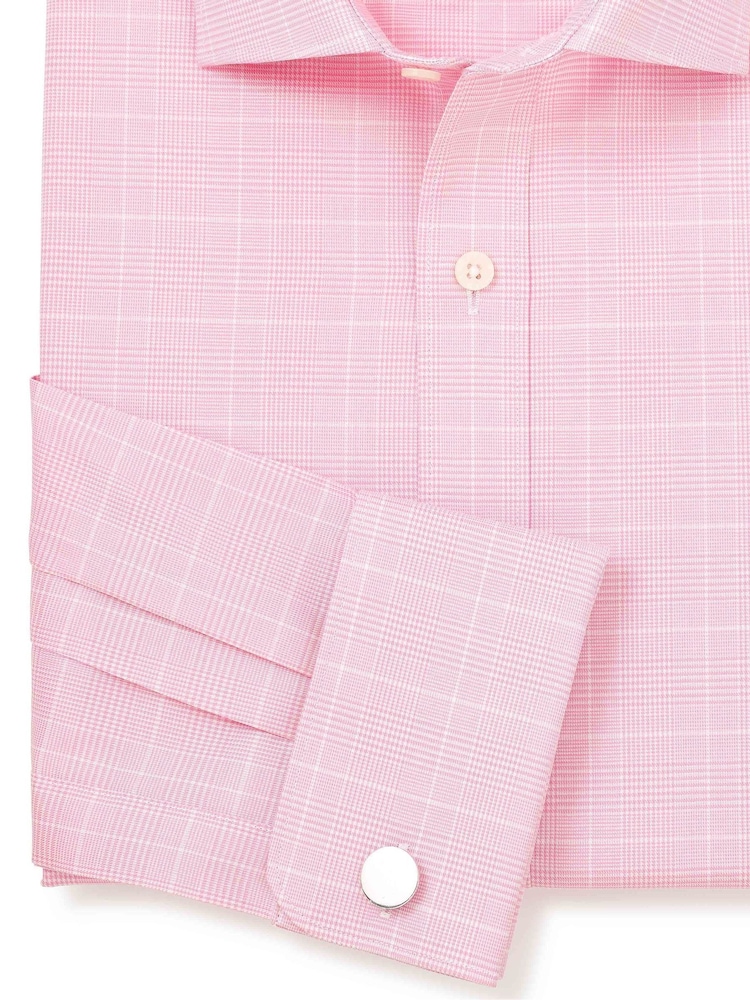Savile Row Company Pink Double Cuff Prince of Wales Check Slim Fit Cotton Formal Shirt - Image 5 of 5