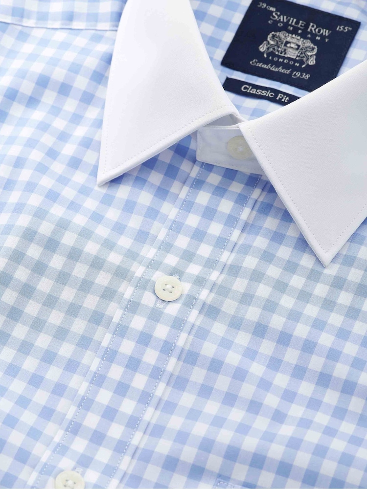Sky Blue Micro Shadow Check Shirt with Contrast Collar and Double Cuff – Turnbull & Asser US
